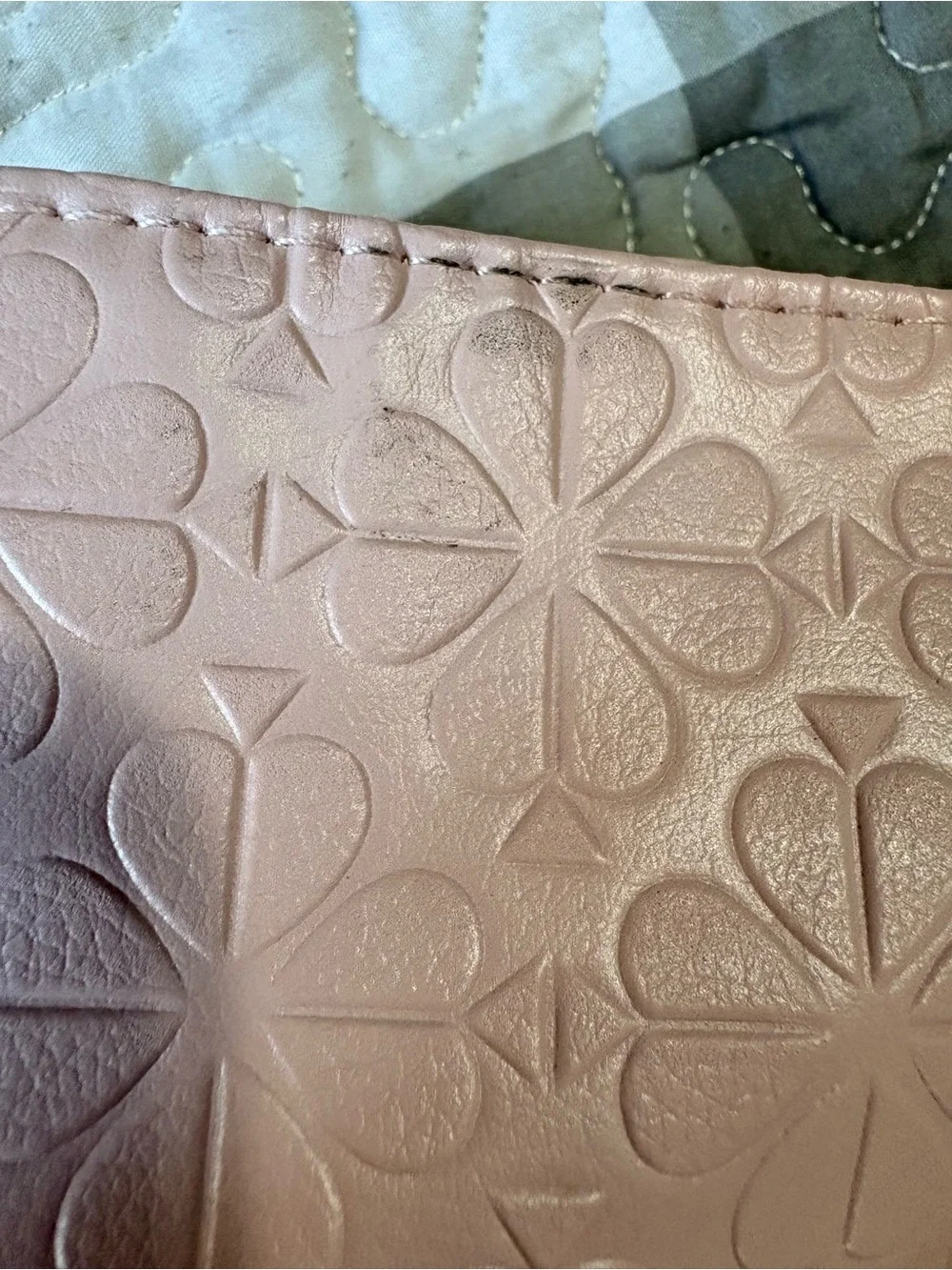 kate spade pink embossed floral tote with metallic straps